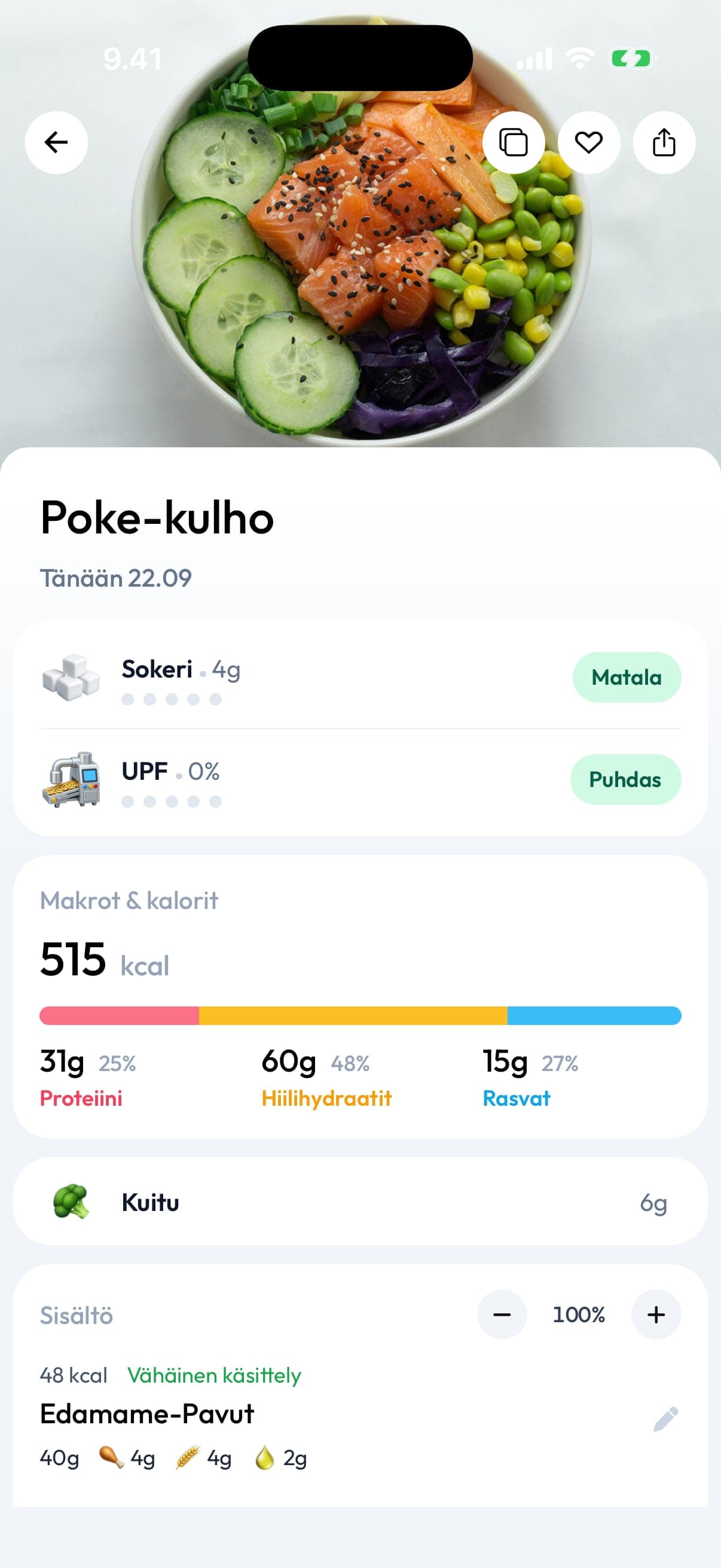 Pureon sokeri- ja UPF-ateriapisteet