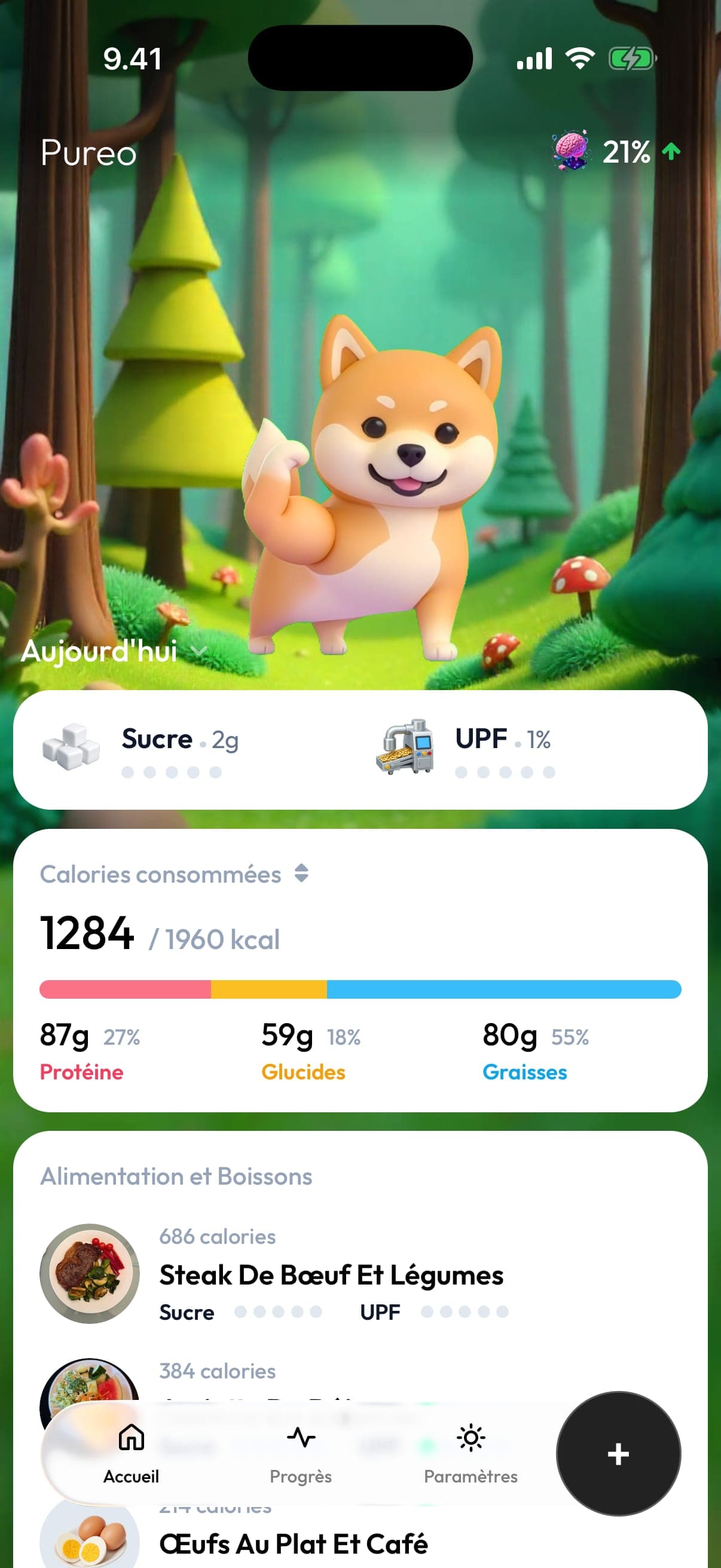 Suivi des calories et des protéines avec Pureo